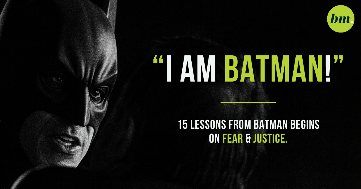 Featured image with I Am Batman text highlighting 15 Batman Begins quotes